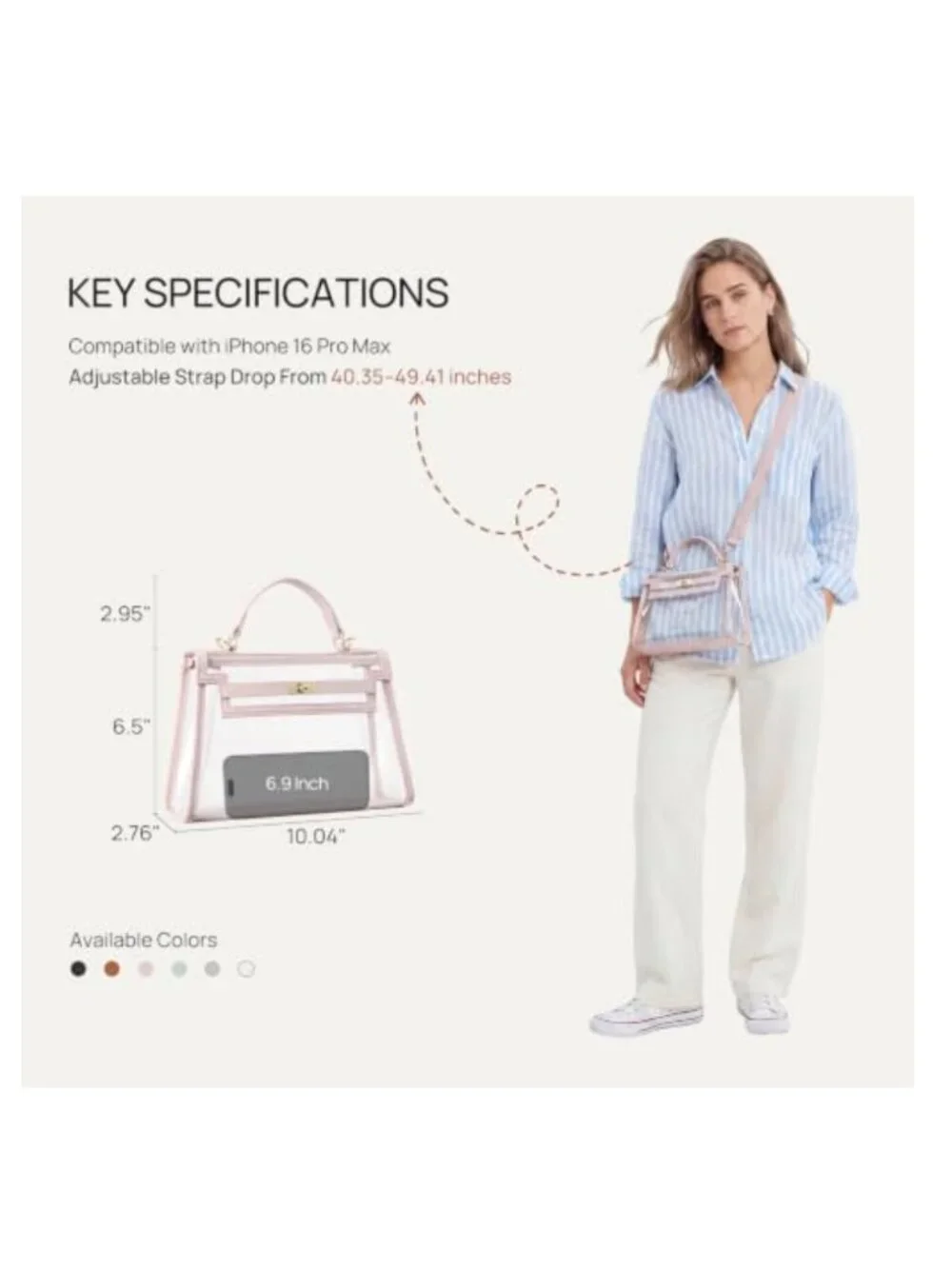 Clear PVC Crossbody Bag Stadium Approved Waterproof Twist Lock
